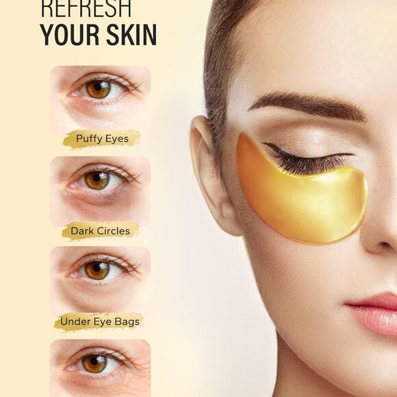 24k Gold Under Eye Patches (6 Pairs) eye mask, Collagen Skin Care, Eye Puffiness - Picture 3 of 9